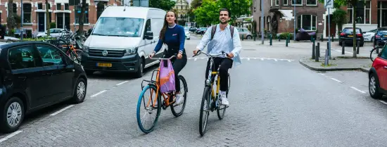 Students biking in Rotterdam