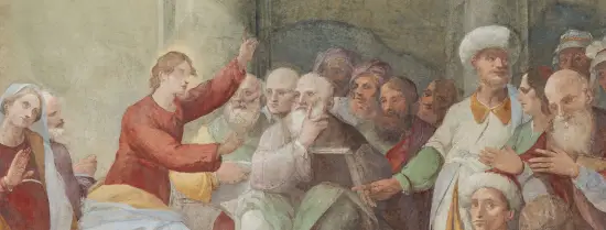 G.B. Ruggieri, Jesus visits the Temple, detail, fresco in Santa Maria sopra Minerva church, Rome, Italy.
