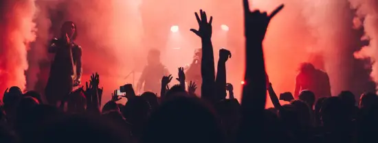 People holding up hands at concert