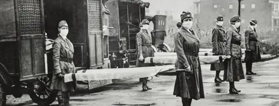 St. Louis Red Cross Motor Corps on duty during influenza epidemic (1918)