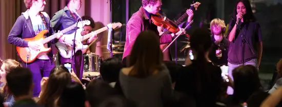 Crowd watching a performance by a band